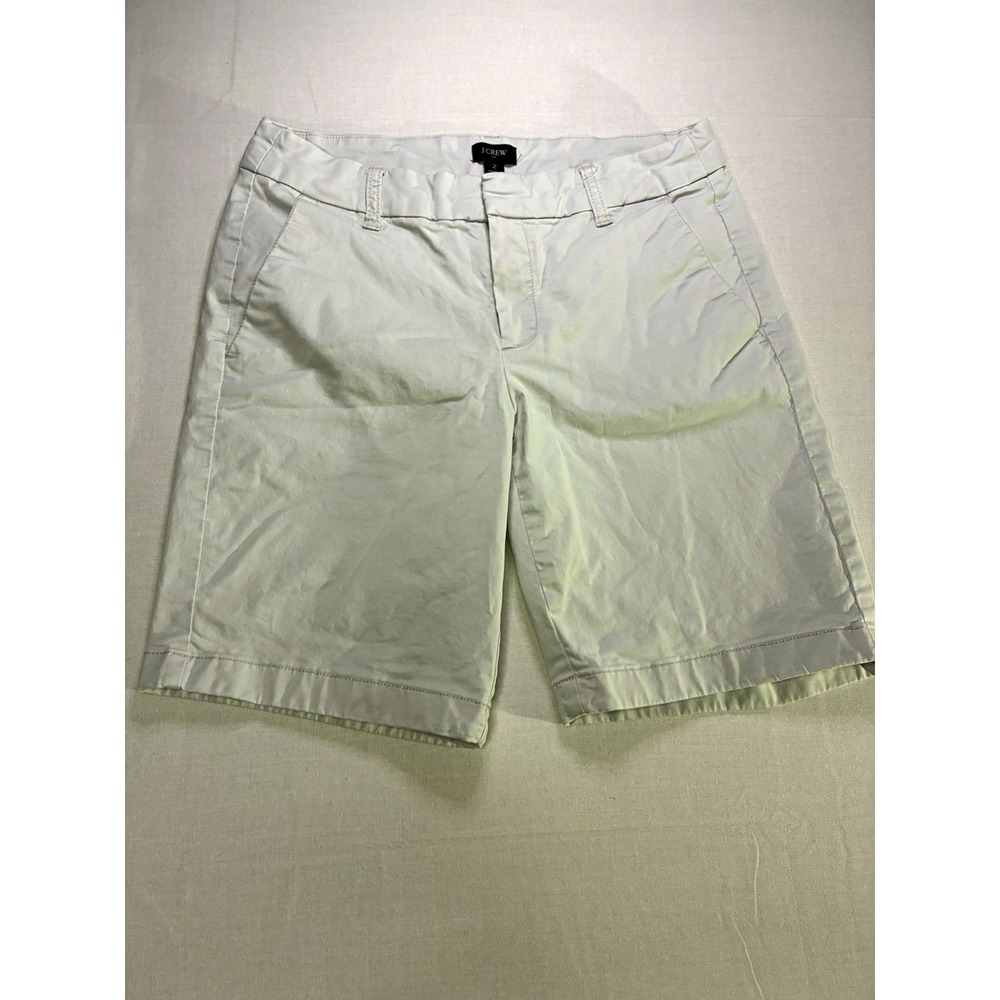 J.CREW Women's White Cotton Twill Bermuda Shorts Size 2 Mid Rise Zip Pockets